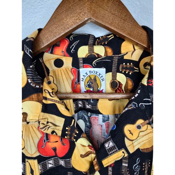 Vintage Max Boxxer Shirt Guitar AOP Hawaiian Short Sleeve Button Down 90s - Picture 6 of 10